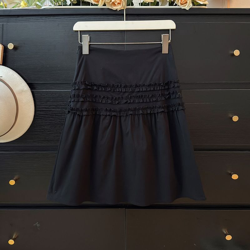 Ruffled Mini A-Line Skirt High-Waisted