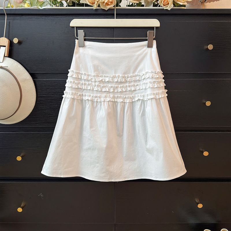 Ruffled Mini A-Line Skirt High-Waisted