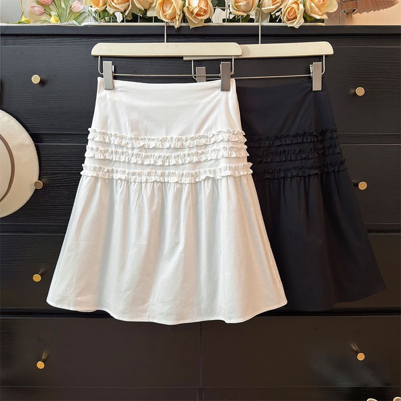 Ruffled Mini A-Line Skirt High-Waisted