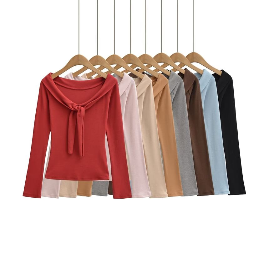 Tie-Front Scoop Neck Tee - Long Sleeve
