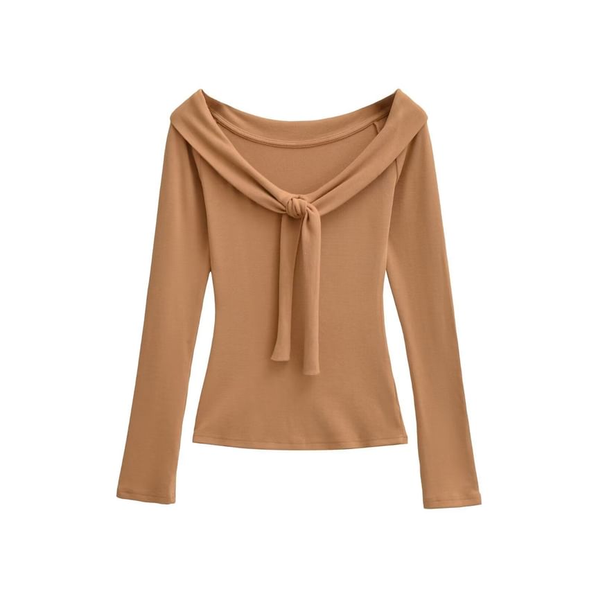 Tie-Front Scoop Neck Tee - Long Sleeve