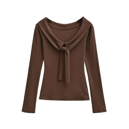 Tie-Front Scoop Neck Tee - Long Sleeve