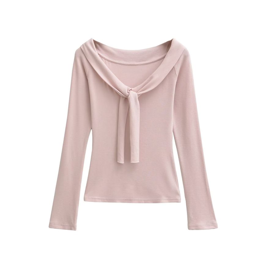 Tie-Front Scoop Neck Tee - Long Sleeve