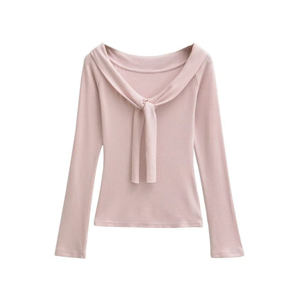 Tie-Front Scoop Neck Tee - Long Sleeve