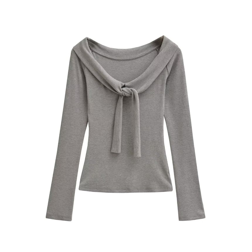 Tie-Front Scoop Neck Tee - Long Sleeve