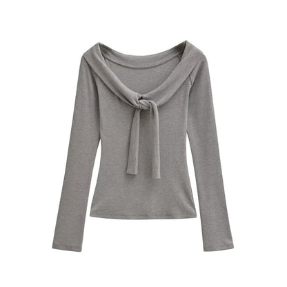 Tie-Front Scoop Neck Tee - Long Sleeve