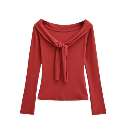 Tie-Front Scoop Neck Tee - Long Sleeve