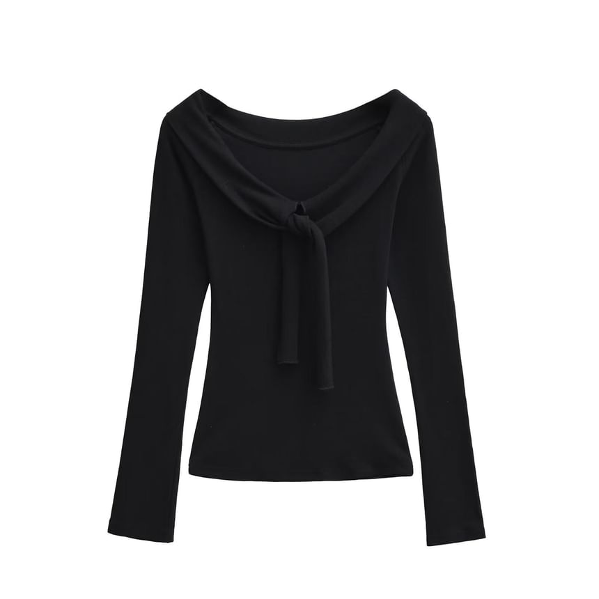 Tie-Front Scoop Neck Tee - Long Sleeve