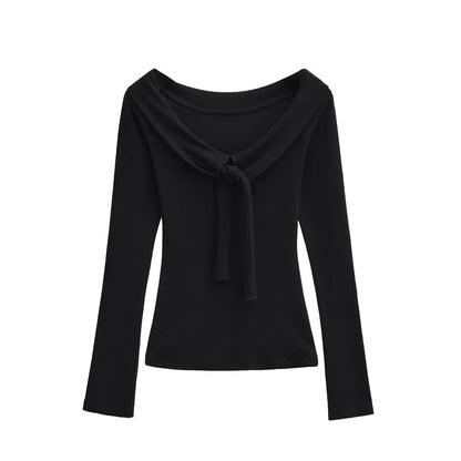 Tie-Front Scoop Neck Tee - Long Sleeve