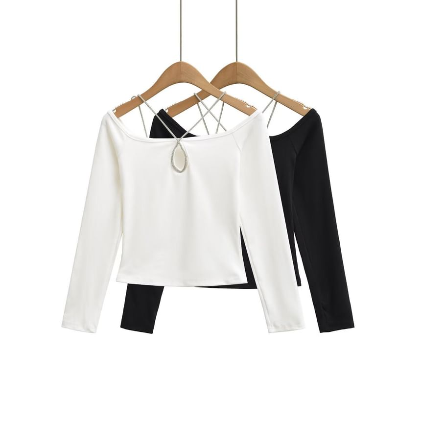 Keyhole Crop Tee - Square Neck Long Sleeve