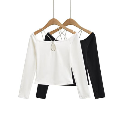 Keyhole Crop Tee - Square Neck Long Sleeve