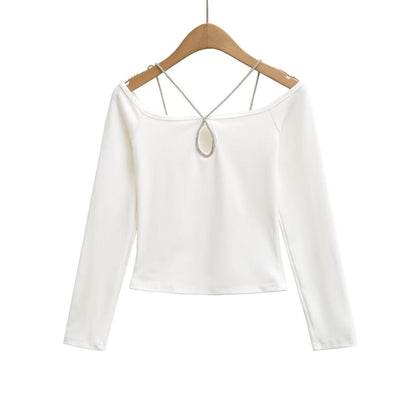 Keyhole Crop Tee - Square Neck Long Sleeve