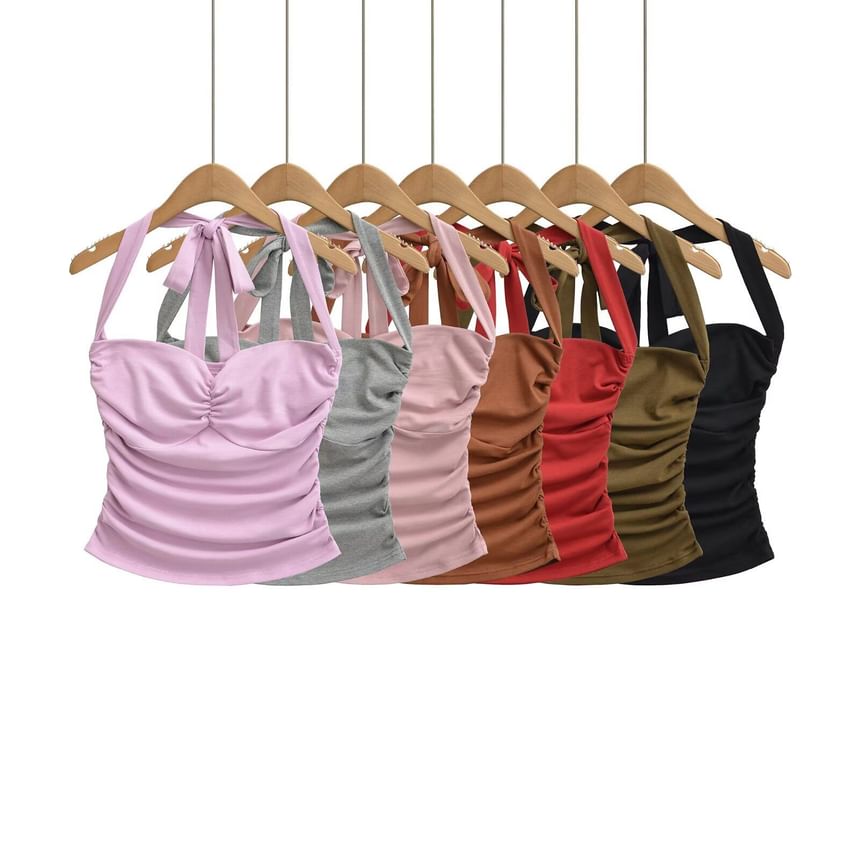 Halter Neck Crop Camisole - Ruched