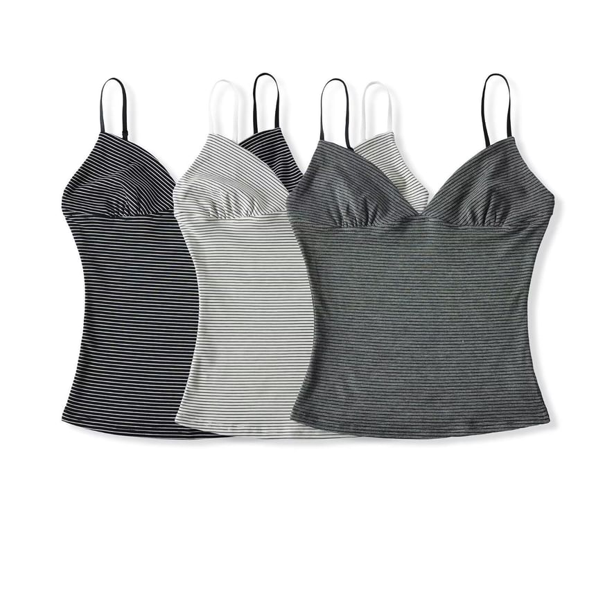 Striped Camisole with Spaghetti Straps - V-Neck