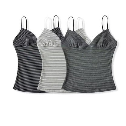 Striped Camisole with Spaghetti Straps - V-Neck