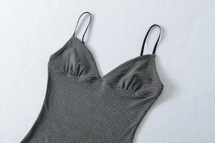 Striped Camisole with Spaghetti Straps - V-Neck