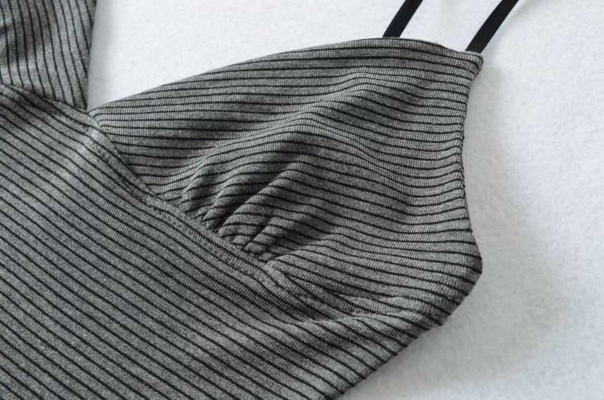 Striped Camisole with Spaghetti Straps - V-Neck