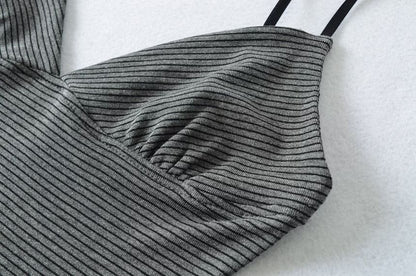 Striped Camisole with Spaghetti Straps - V-Neck