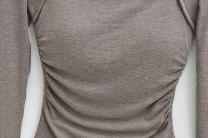Ruched Square Neck Tee - Long Sleeve