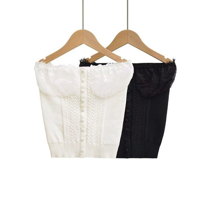 Ruffle Trim Tube Top - Strapless Knit