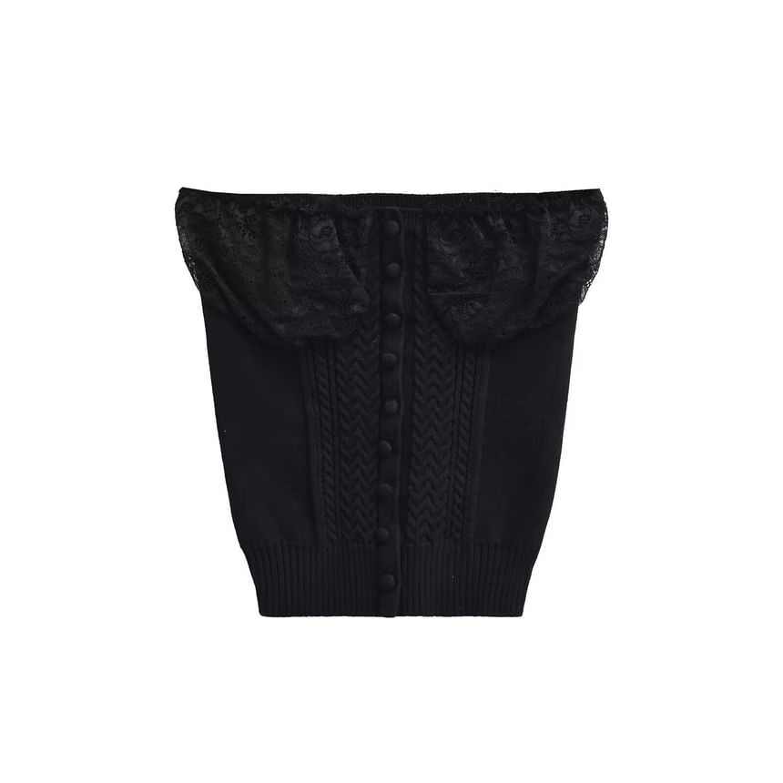 Ruffle Trim Tube Top - Strapless Knit