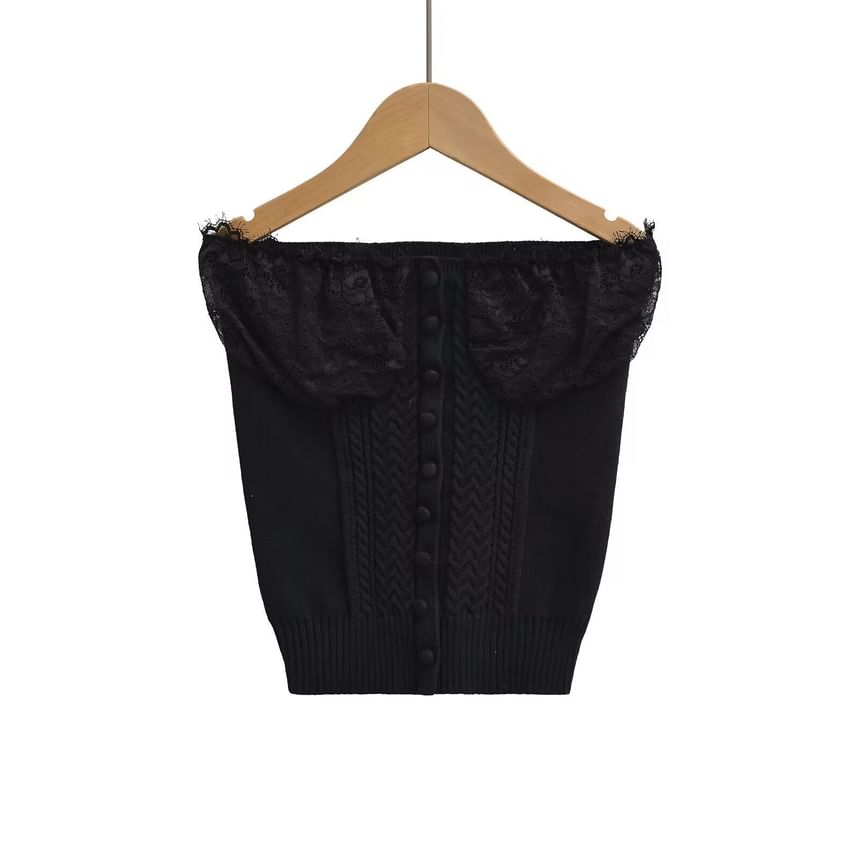 Ruffle Trim Tube Top - Strapless Knit