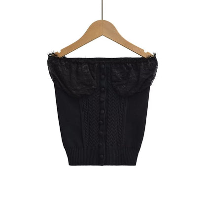 Ruffle Trim Tube Top - Strapless Knit