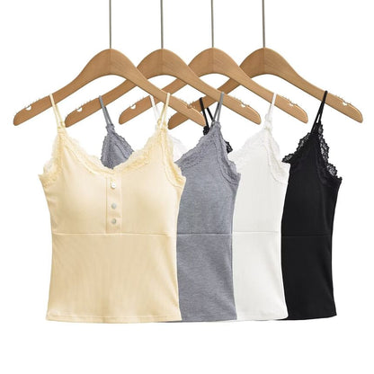 Lace Trim Camisole - V-Neck Spaghetti Strap