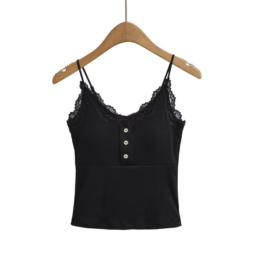Lace Trim Camisole - V-Neck Spaghetti Strap