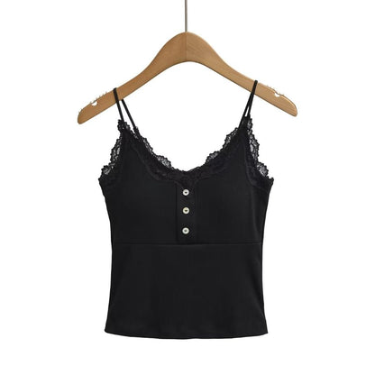 Lace Trim Camisole - V-Neck Spaghetti Strap
