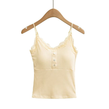 Lace Trim Camisole - V-Neck Spaghetti Strap