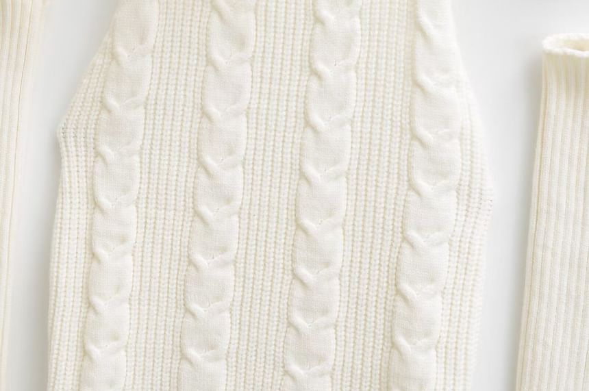 Turtleneck Knit Top with Arm Warmers - Sleeveless