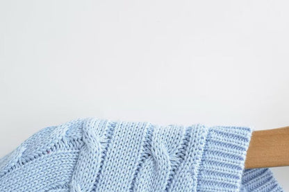Cable Knit Crop Top - Short Sleeve V-Neck