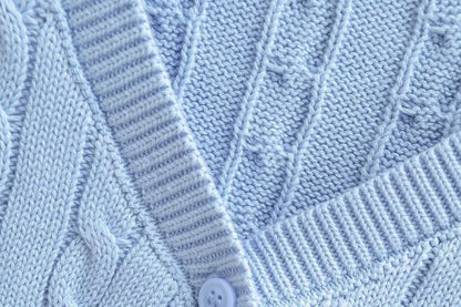 Cable Knit Crop Top - Short Sleeve V-Neck