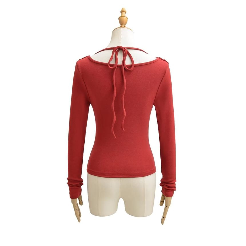 Cowl Neck Crop Tee - Ruched Long Sleeve