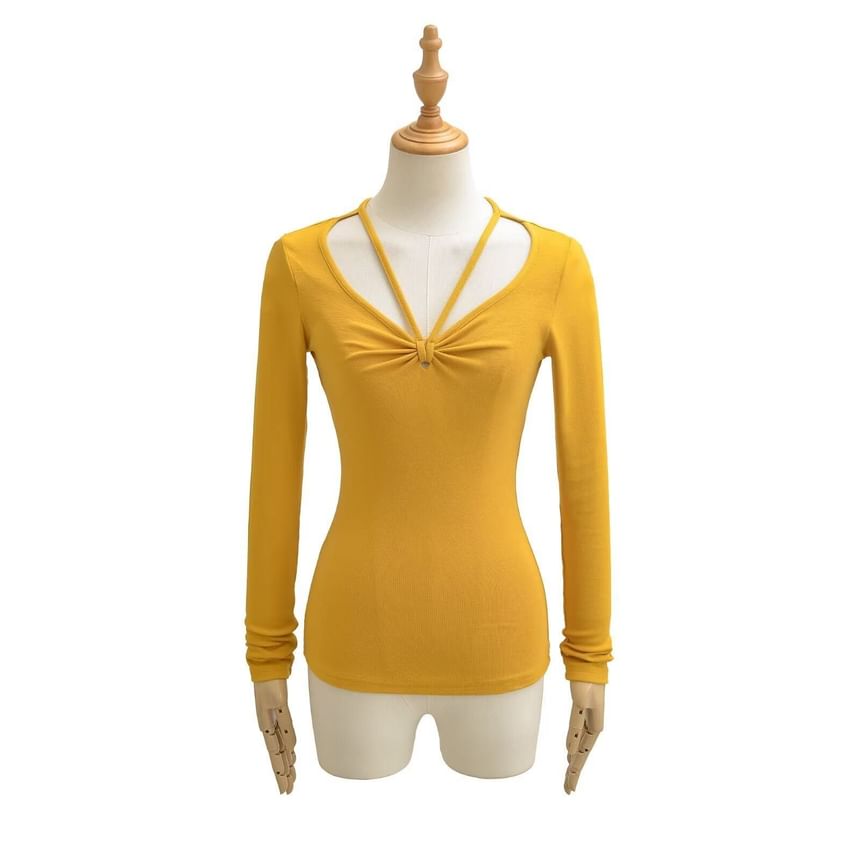 Ruched Crew Tee - Long Sleeve V-Neck