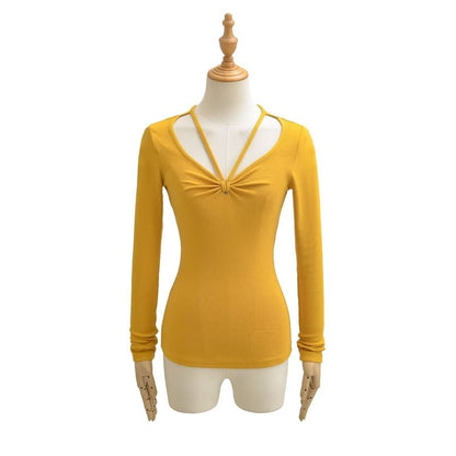 Ruched Crew Tee - Long Sleeve V-Neck
