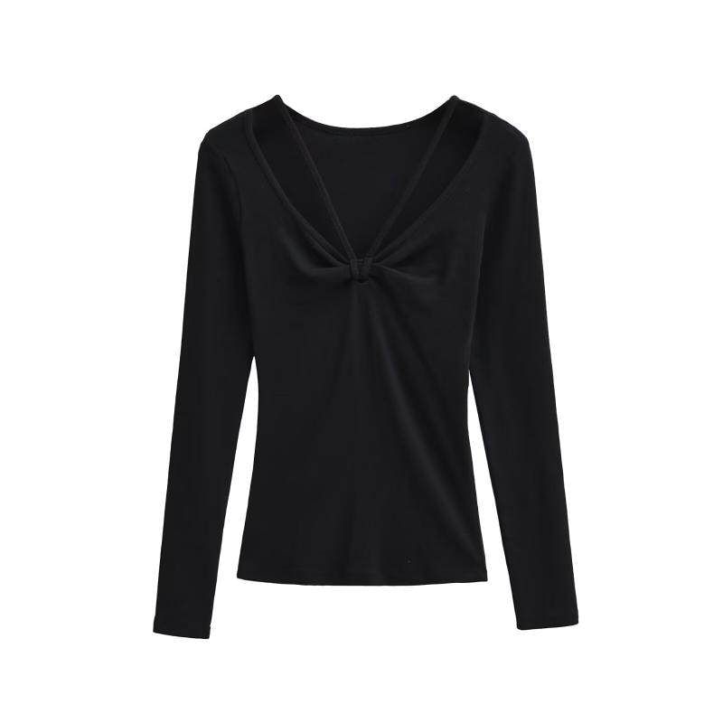 Ruched Crew Tee - Long Sleeve V-Neck