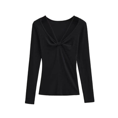 Ruched Crew Tee - Long Sleeve V-Neck