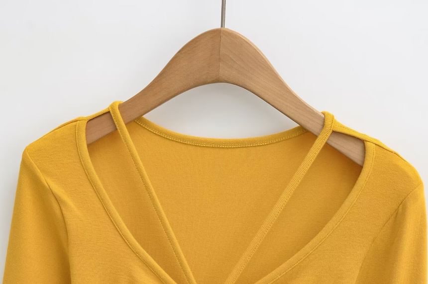 Ruched Crew Tee - Long Sleeve V-Neck