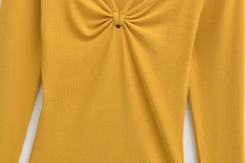 Ruched Crew Tee - Long Sleeve V-Neck