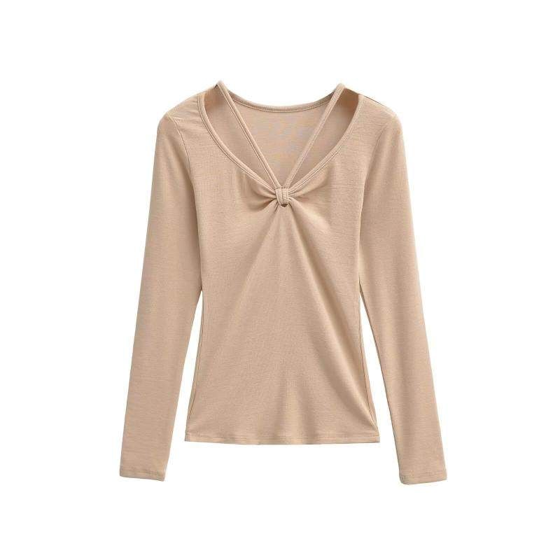 Ruched Crew Tee - Long Sleeve V-Neck