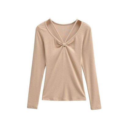 Ruched Crew Tee - Long Sleeve V-Neck