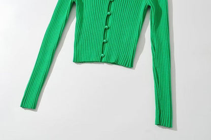 Crop Knit Sweater - V-Neck Long Sleeve
