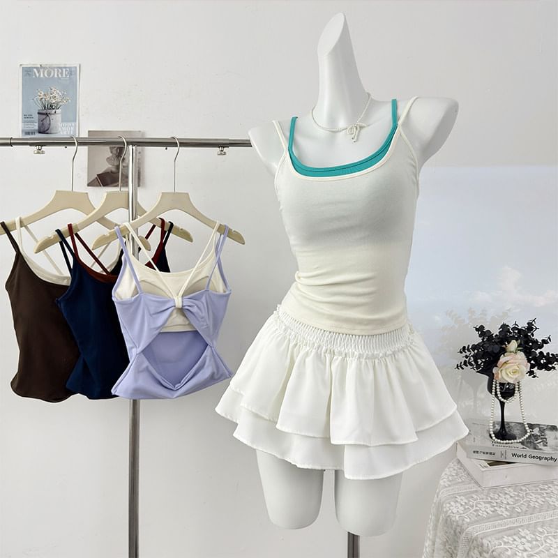 Color-Block Open-Back Padded Slim Camisole