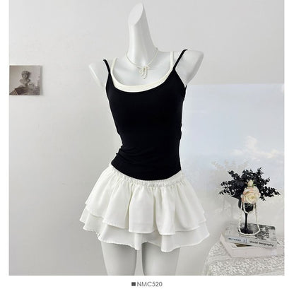Color-Block Open-Back Padded Slim Camisole
