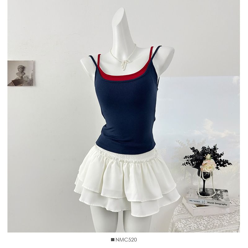 Color-Block Open-Back Padded Slim Camisole