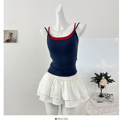 Color-Block Open-Back Padded Slim Camisole