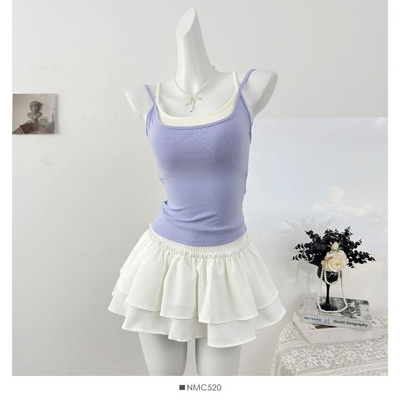Color-Block Open-Back Padded Slim Camisole