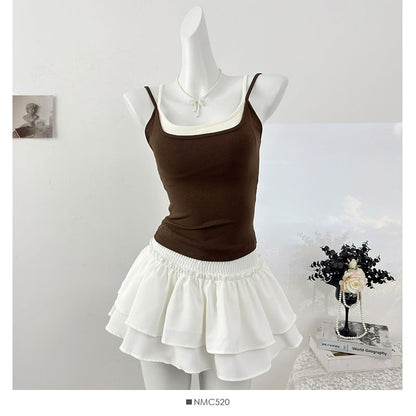 Color-Block Open-Back Padded Slim Camisole